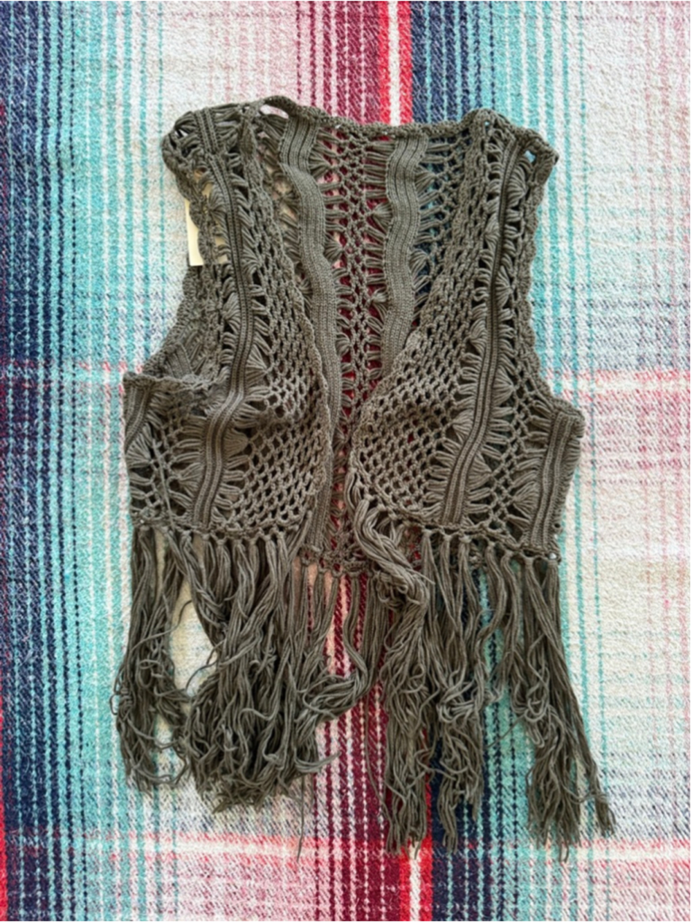 Women's Unbranded Olive Green Crochet Fringe Vest S